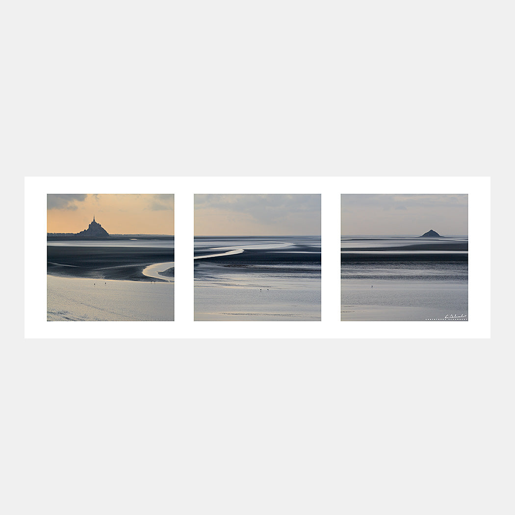 Poster photo 1764 Le Mont-Saint-Michel au couchant en triptyque horizontal